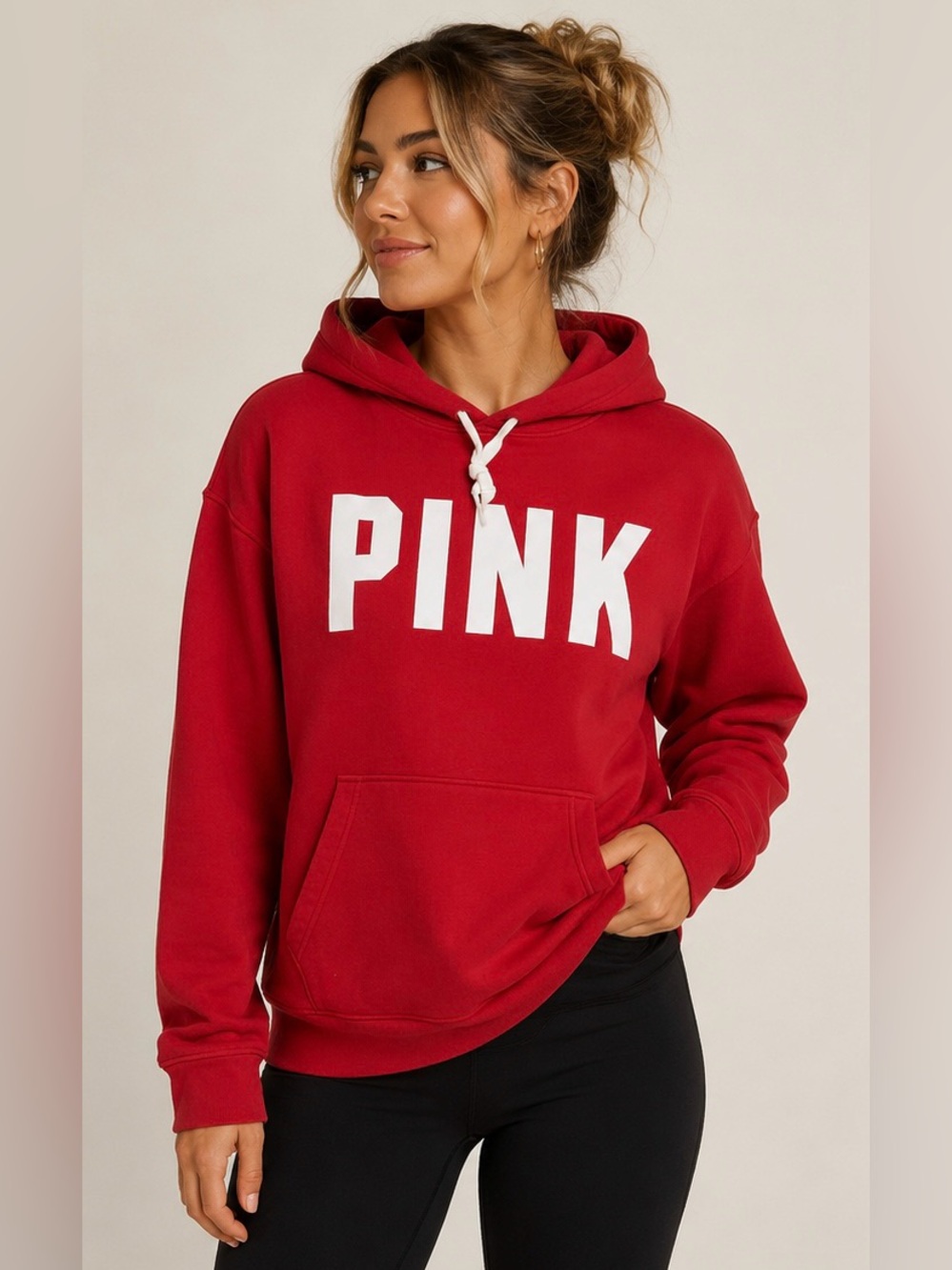 PINK Victoria’s Secret Red Oversized Pullover Hoodie Medium Logo Sweatshirt